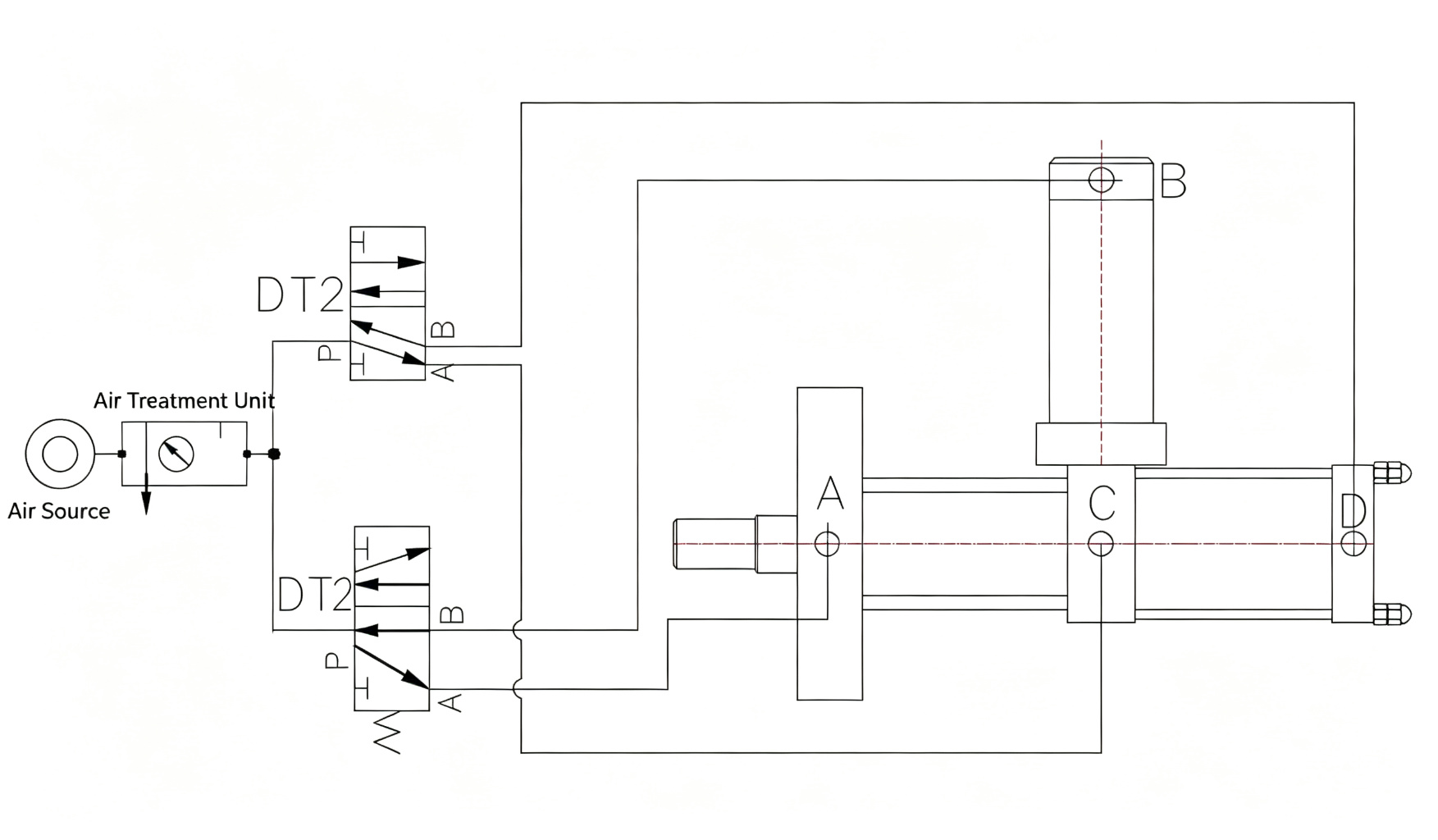 JRAA Horizontal Standard Hydro-Pneumatic Cylinder Pneumatic Circuit Diagram
