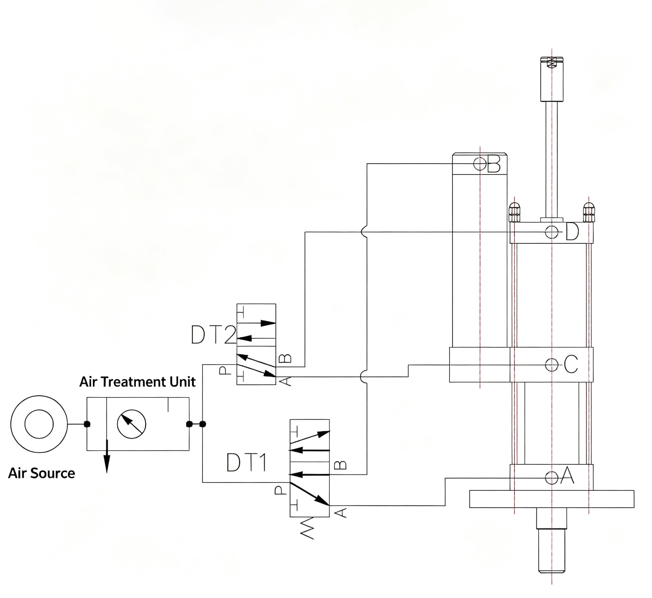 JRB Adjustable Power Stroke Hydro-Pneumatic Cylinder Pneumatic Circuit