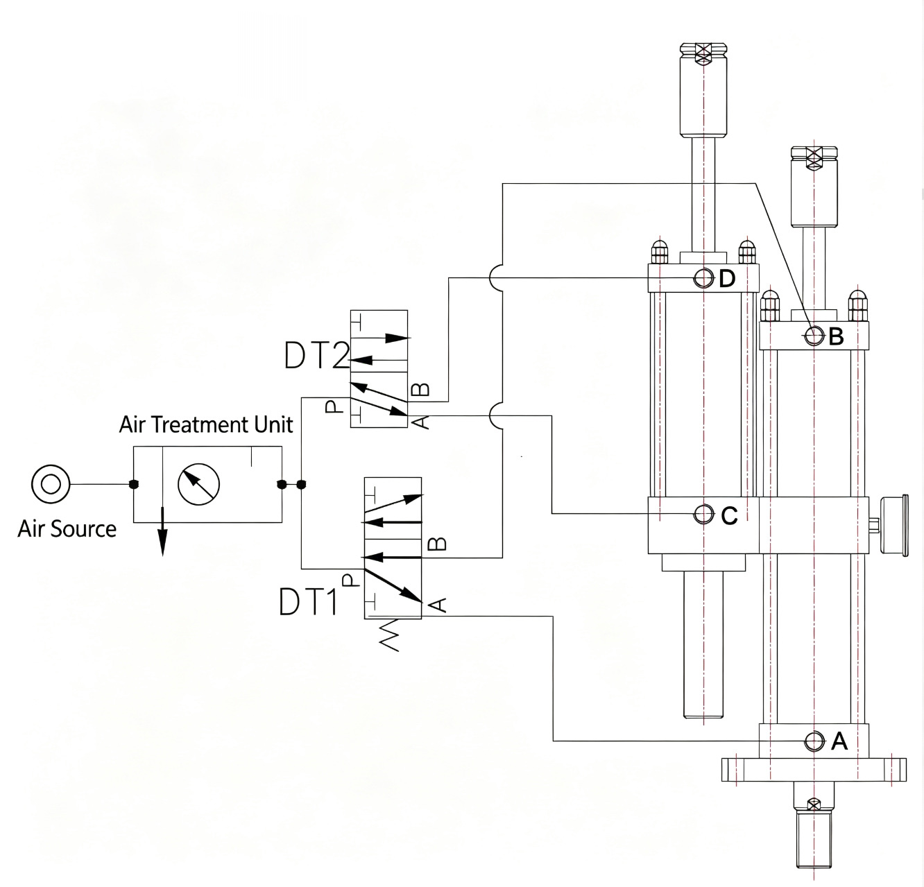 JRD Standard Hydro-Pneumatic Cylinder Pneumatic Circuit Diagram